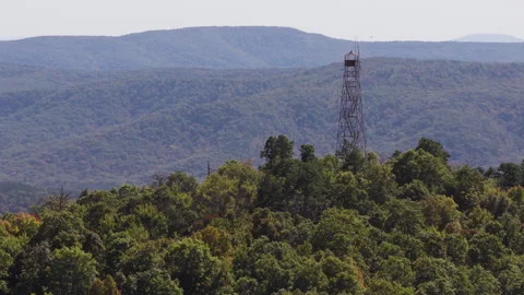 Devils Knob Lookout - Fire Tower Above Dense Green Forest On Mountaintop In Stockbeeldmateriaal 328071275