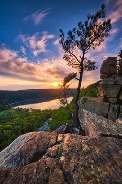 Devil's Lake Sunset, Devil's Lake State Park. Baraboo, WI. Stock Photos