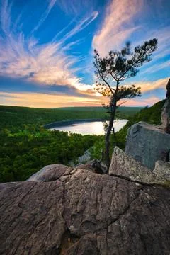 Devil's Lake Sunset, Devil's Lake State Park. Baraboo, WI. Stock Photos