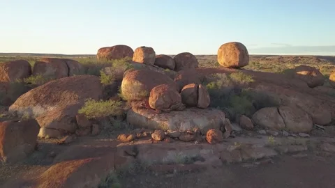 Devils Marbles Aerial 9 Stock Footage 130678183