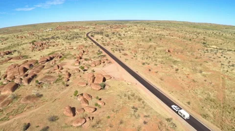 The Devils Marbles And Australian Desert Road Stock Footage 45531402