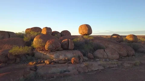 Devils Marbles Fly Over, Australia Stock Footage 115056012