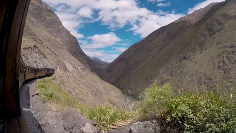 Devils nose train, Ecuador. Shot from window as train corners and you can Stock Footage 103204601