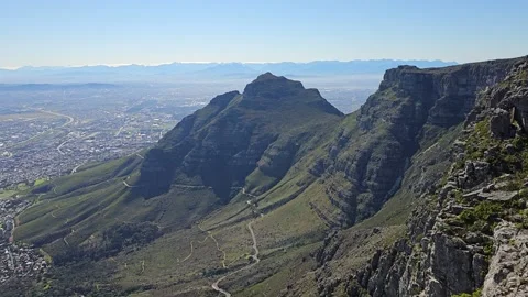 Devil's Peak and Table Bay, Table Mountain, Cape Town, South Africa 8K Stock Footage 347934485