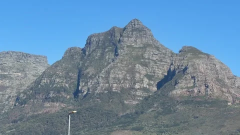 Devil’s Peak and Table Mountain on a cloudless clear day in Cape Town. Stock Footage 346412049