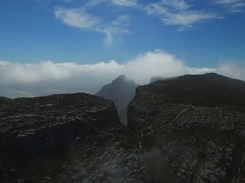 Devil's Peak Reveal Shot Through Table Mountain Crevice Stock Footage 79166917