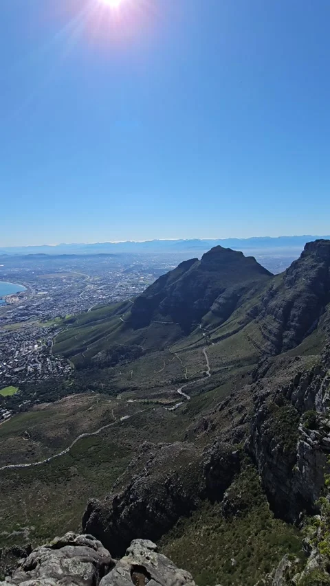 Devil's Peak from Table Mountain, Cape Town, South Africa – Vertical 4K Stock Footage 347934866