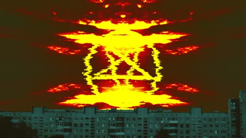 Devil's Pentagram Rising Above A Sin City Stock Footage 111270855