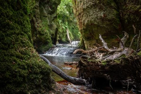 The Devils Pulpit a beautiful gorge in the Scottish landscape close to Loch.. Stock Photos