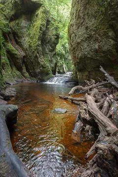 The Devils Pulpit a beautiful gorge in the Scottish landscape close to Loch.. Stock Photos