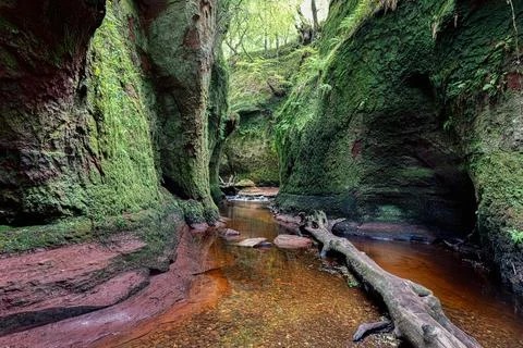 The Devils Pulpit a beautiful gorge in the Scottish landscape close to Loch.. Stock Photos
