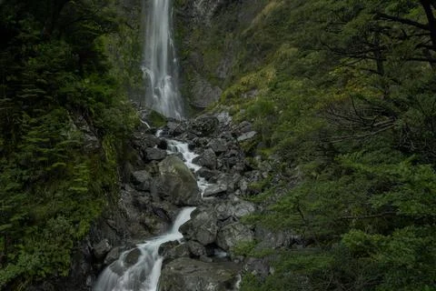 Devil's Punchbowl Falls, Arthur's Pass National Park, South Island, New Zealand Stock Photos