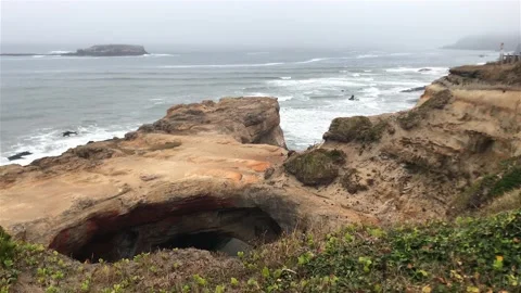 Devils Punchbowl state natural area, Pacific Ocean, Oregon - 4K Nature Stock Footage 223765622