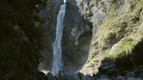Devil's Punchbowl Waterfall in the Arthur's Pass National Park, New Zealand Stock Footage 104273775