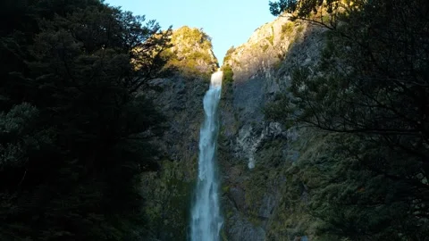 Devils Punchbowl Waterfall in the evening light of sunset Stock Footage 309752719