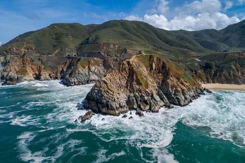 Devil's Slide Bunker in California. Ocean Water and Mountain in Background. Stock Photos