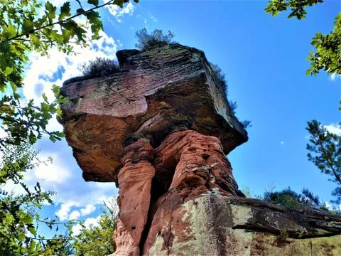 The devil's table of Hinterweidenthal from frog's perspective 库存照片