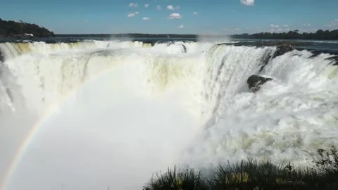 Devil’s Throat at Iguazu Falls on the Argentina-Brazil border. Massive 스톡 동영상 345401571