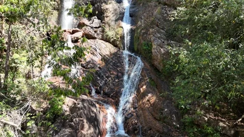 Devils Throat Waterfall Poco Azul Brazil 4K Aerial Stock Footage 319872260