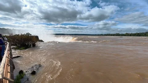 Devil’s Throat Waterfall Viewed from the Argentine Observation Walkway Stock Footage 342273785