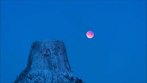 Devils Tower Lunar Eclipse Stock Footage 86266900