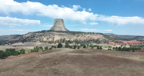 Devils Tower National Monument Drone Aerial View Sundance Wyoming USA Stock Footage 335795333