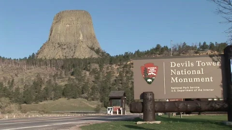 Devils Tower National Monument Entrace Sign Stock-Footage 446776