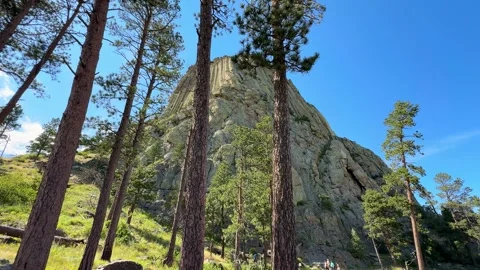 Devils Tower National Monument is located in Wyoming, USA. Stock Footage 340236736