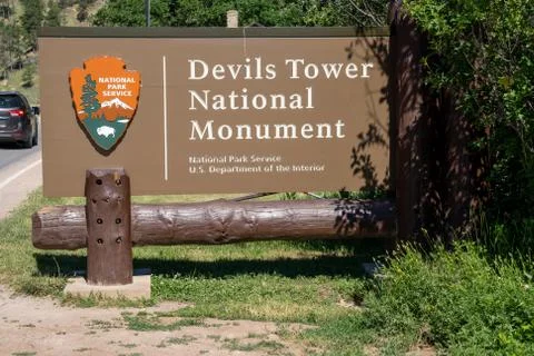 Devils Tower, Wyoming - June 23, 2020: Sign entering Devils Tower National Mo Stock Photos