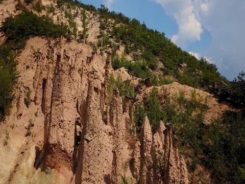 Devil's Town, Serbia, rock formation aerial shot  2720x1530 Stock Footage 80871396
