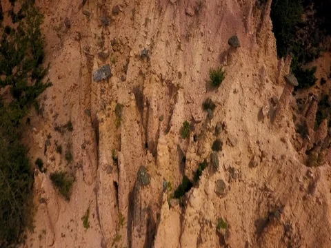 Devil's Town, Serbia, rock formation backwards aerial shot 2720x1530 Stock Footage 80960823