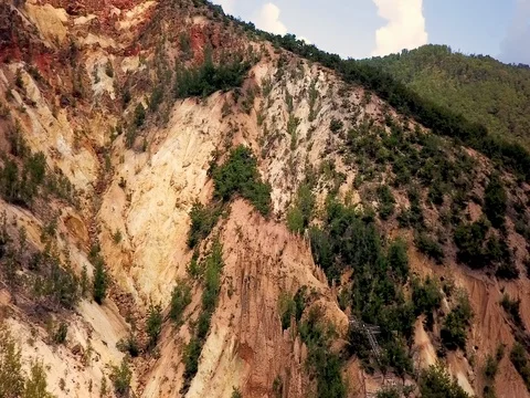 Devil's Town, Serbia, rock formation dynamic aerial shot 2720x1530 Stock Footage 80961053
