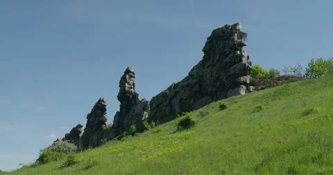 Devils Wall rock formation at Weddersleben, Harz mountains, GER Video stock 310091554