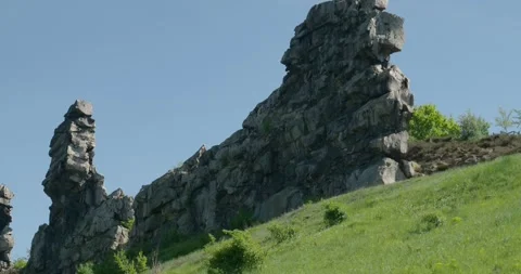 Devils Wall rock formation at Weddersleben, Harz mountains, GER Stock Footage 310091568