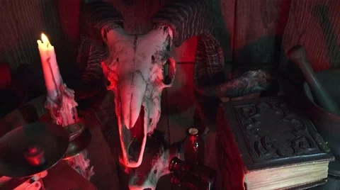 Devils work alter, praying Satanism Video stock 52028260