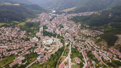 Devin, Bulgaria. Aerial view to the small city in the mountains. Stock Footage 202023768