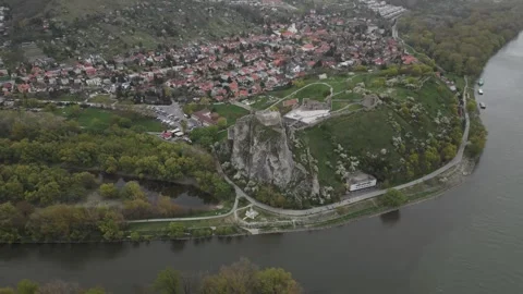 Devín Castle - High Panning Shot Video stock 275733474