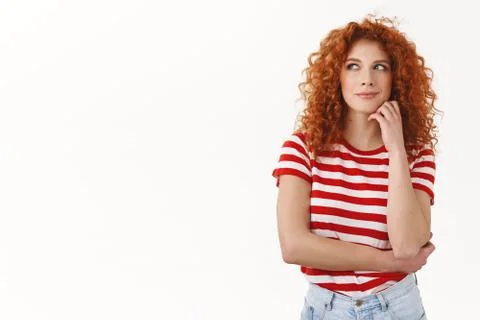 Devious smart good-looking creative attractive redhead curly-haired european 스톡 사진