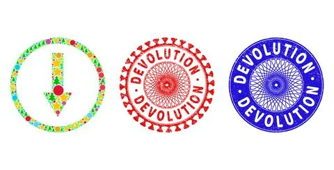 Devolution Distress Stamps and Down Rounded Arrow Mosaic of New Year Symbols Stock Illustration