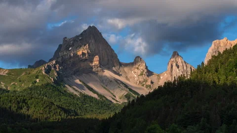 Devoluy Massif in Vercors Park. La Jarjatte Valley at sunset. Drome, France Stock Footage 337854304