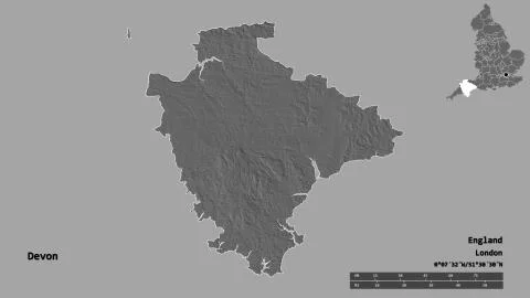 Devon, administrative county of England, zoomed. Bilevel Illustrazione stock