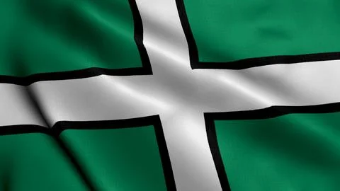 Devon City Flag. Waving Fabric Satin Texture National Flag of Devon 3D Illust Stock Illustration