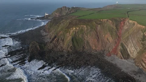 Devon Cliffs Pull Back - Aerial/drone shot - Hartland Point Stock Footage 269181382