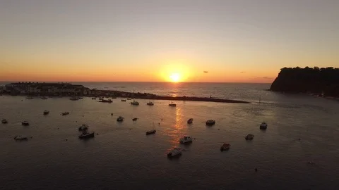 Devon Coast Sunset on river mouth Aerial Stock Footage 95073456