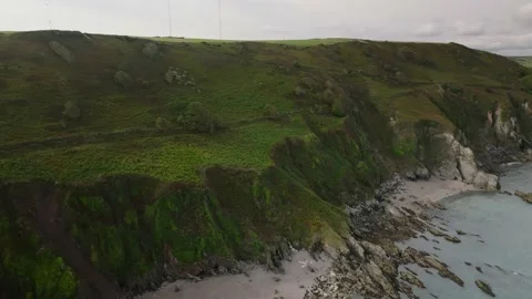 Devon coastal cliffs aerial drone view, England coastline Stock Footage 233994888