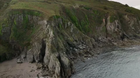 Devon coastal cliffs aerial drone view, England coastline Stock Footage 233994969
