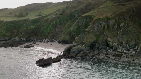 Devon coastal cliffs aerial drone view, England coastline Stock Footage 233995020