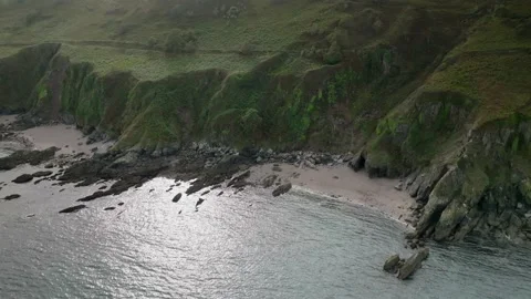 Devon coastal cliffs aerial drone view, England coastline Stock Footage 233995079
