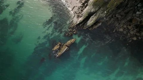 Devon coastal cliffs aerial drone view, England coastline Stock Footage 233995237