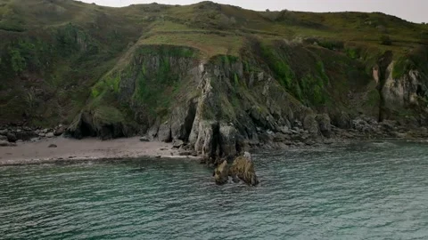 Devon coastal cliffs aerial drone view, England coastline Stock Footage 233995870